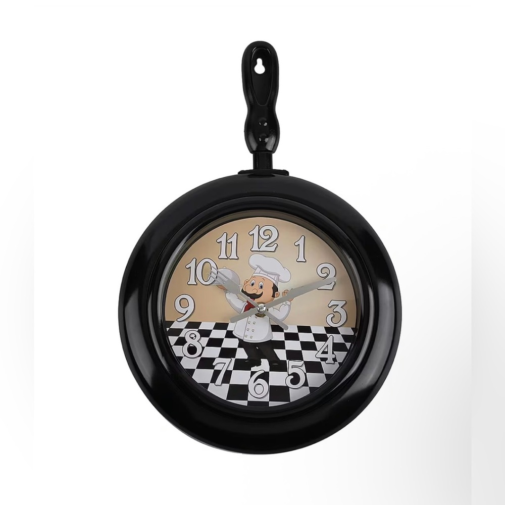 Retro Black Frying Pam Wall Clock (14x9x1) (1xAA Battery Not Included) New Boxed